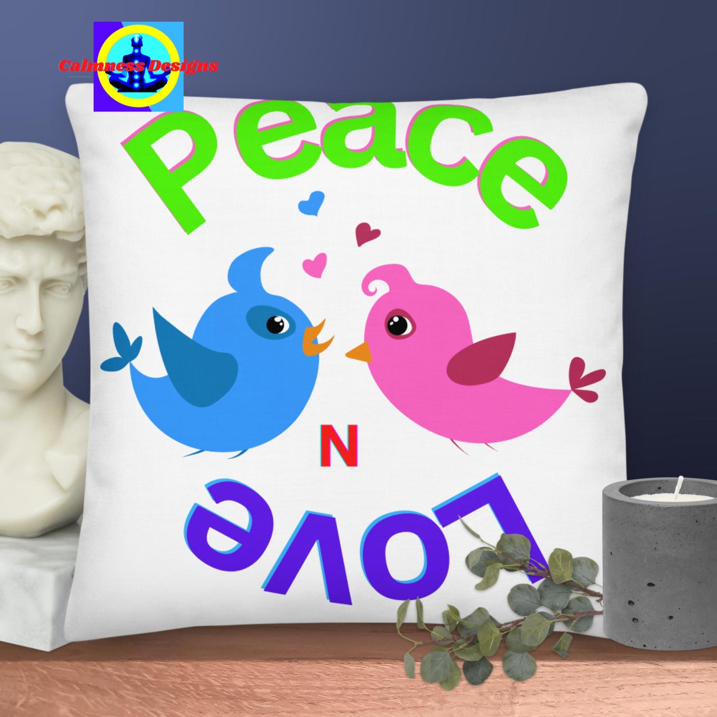 Peace N Love, Couple-Birds, in-Love, Premium Pillow