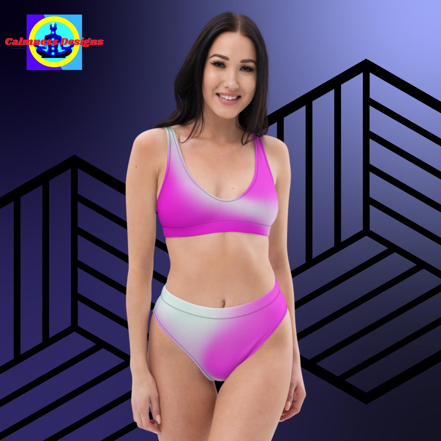 Pink & White Gradient, Recycled high-waisted bikini