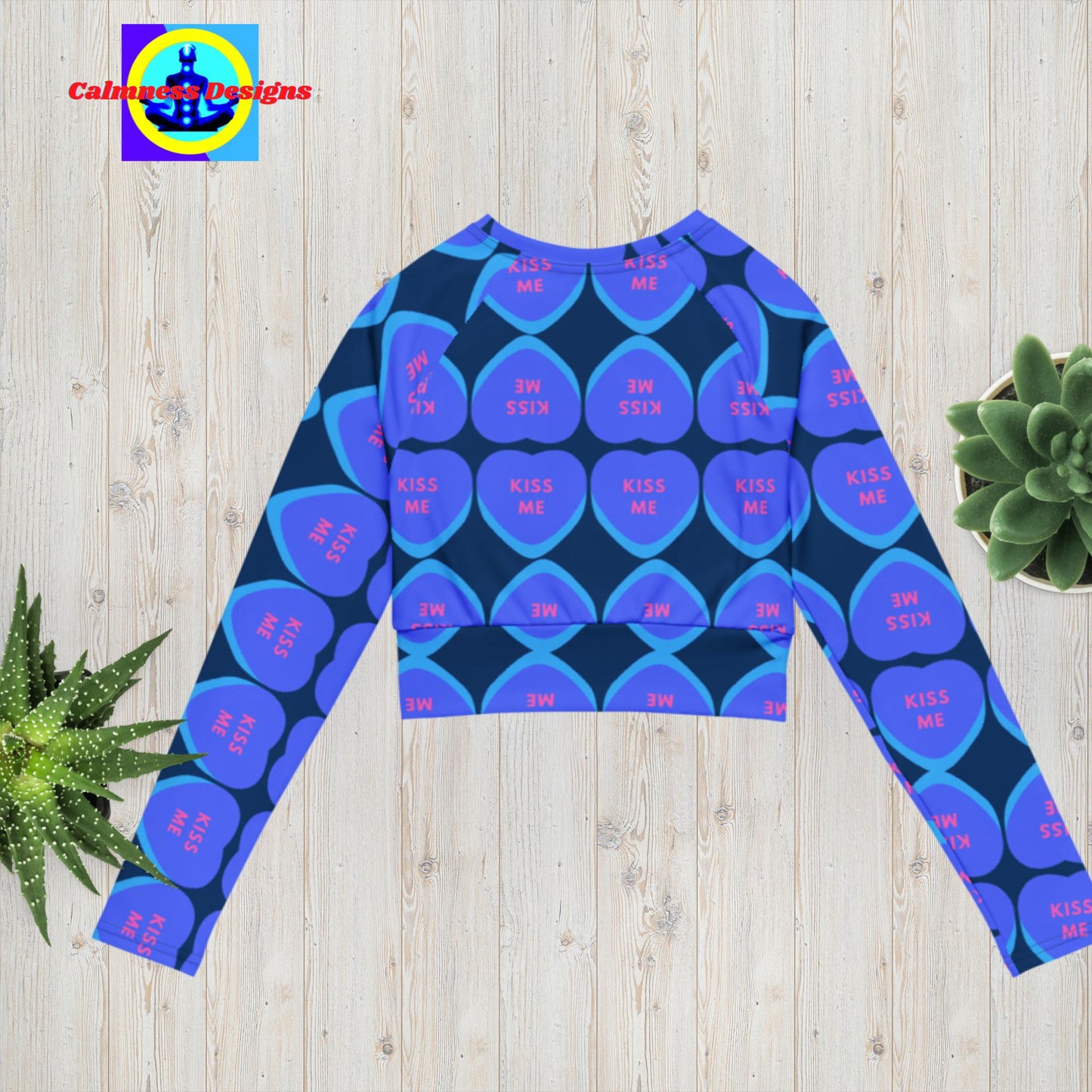 "Kiss Me" Candy Hearts, Recycled long-sleeve crop top