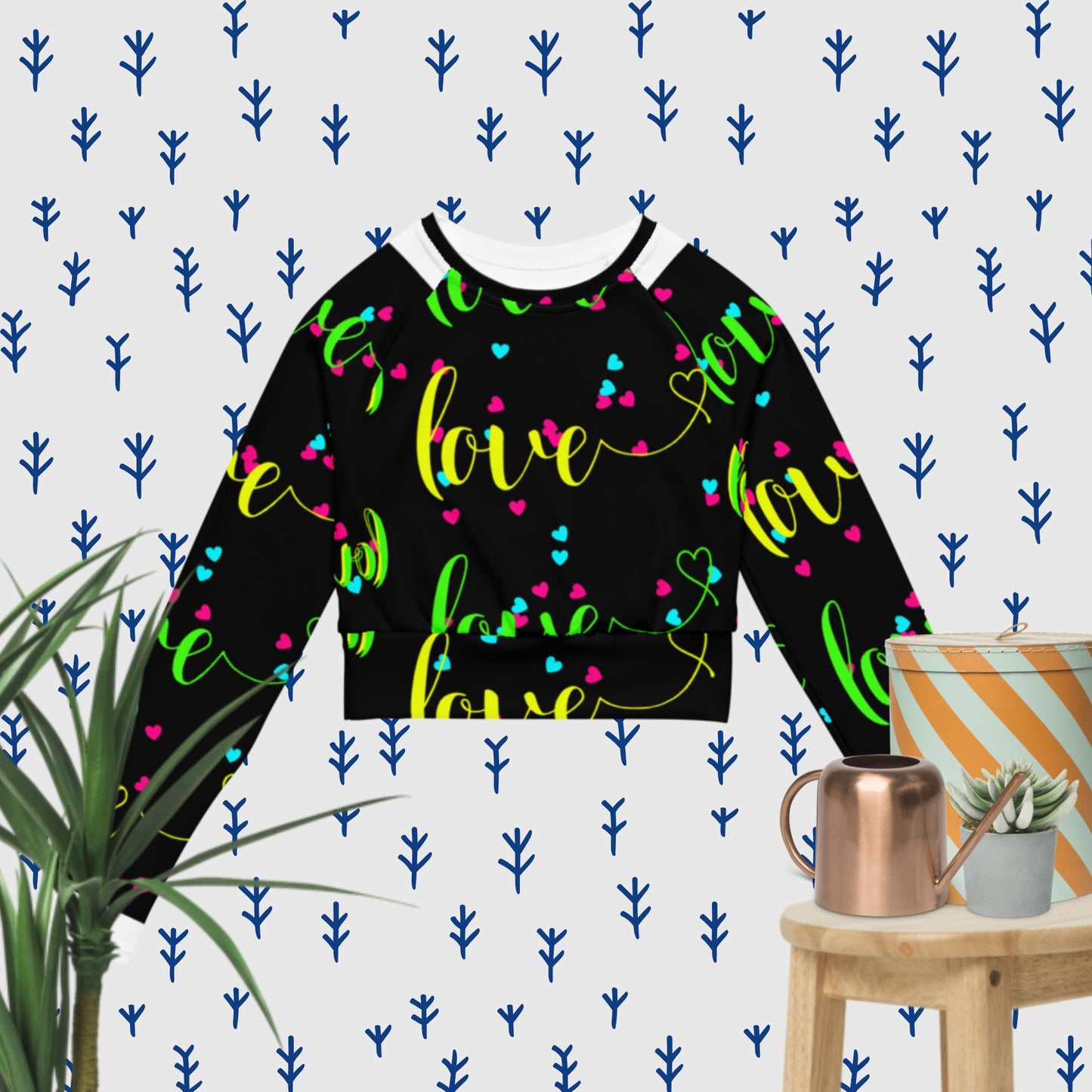 LOVE HEARTS, Recycled long-sleeve crop top