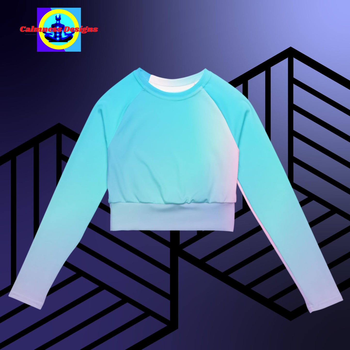 Beautiful, Gradient, Colors, Pink & blue, Recycled long-sleeve crop top