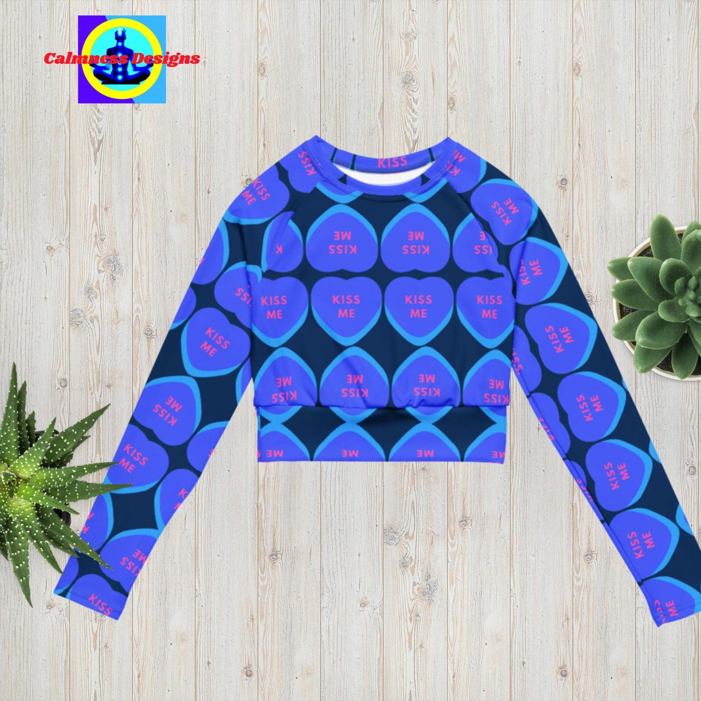 "Kiss Me" Candy Hearts, Recycled long-sleeve crop top