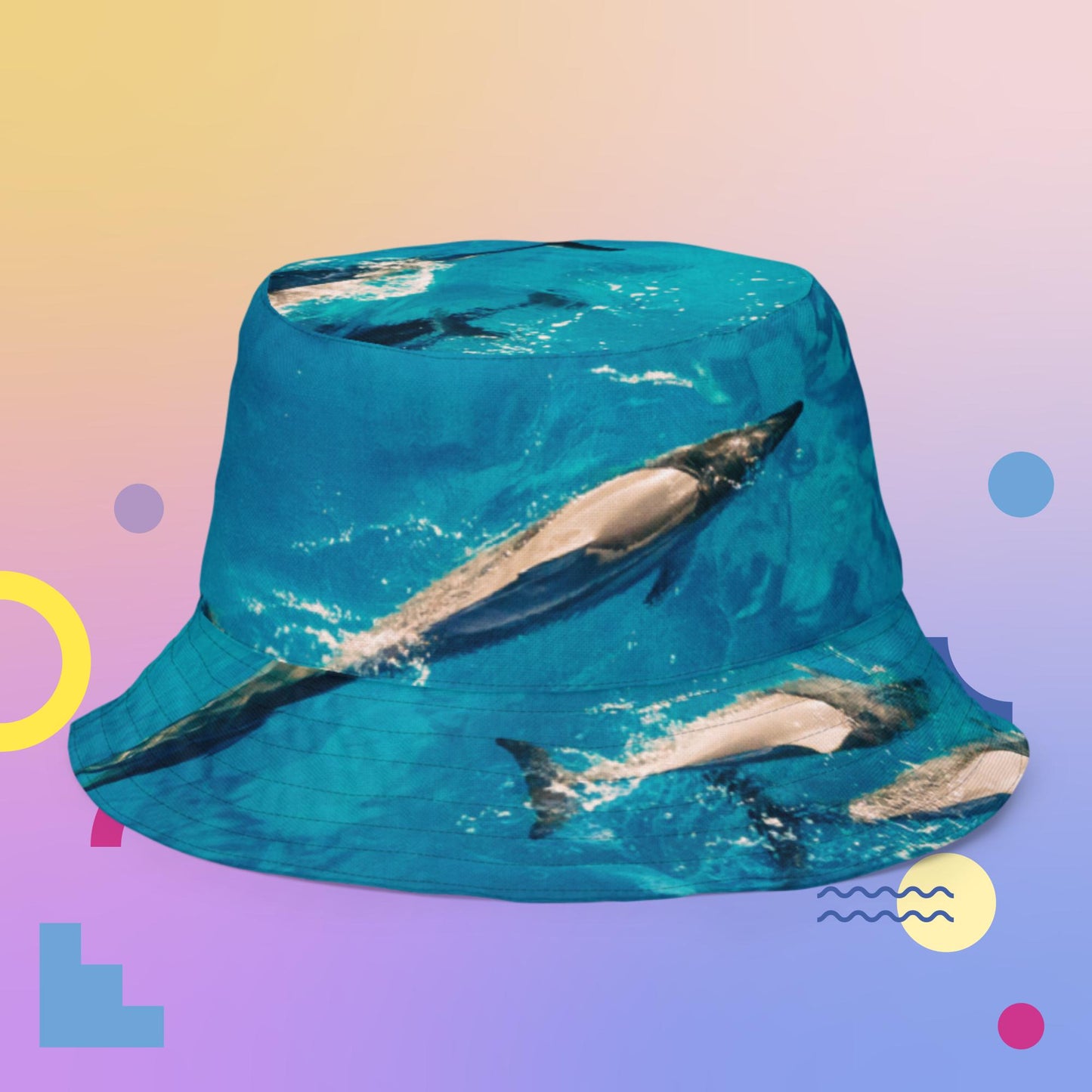 Swimming Dolphins, Water, Reversible bucket hat