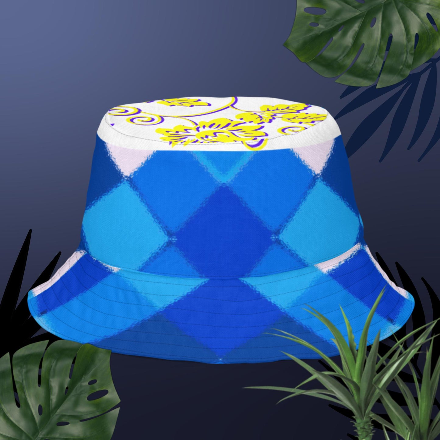 Seamless Multicolored Triangle Pattern, Garden-Flowers, Reversible bucket hat