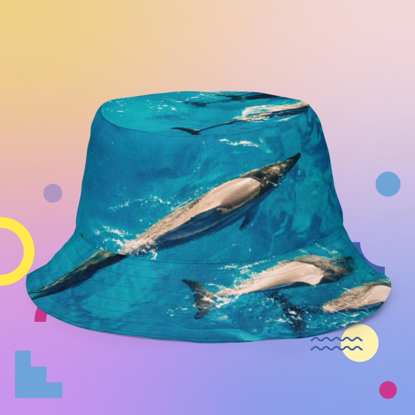 Swimming Dolphins, Water, Reversible bucket hat