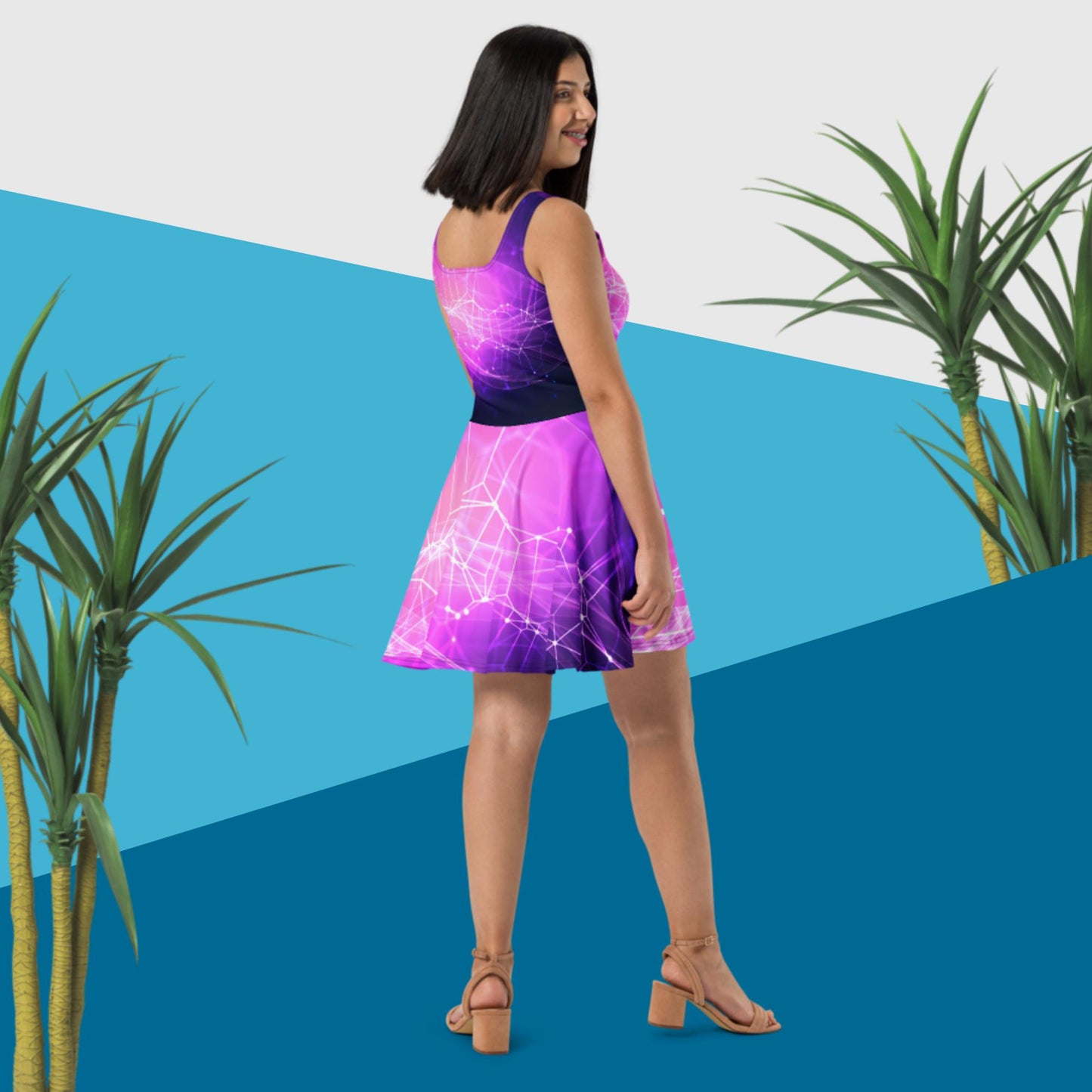 3D Abstract Background with Network Connections Effect, Skater Dress