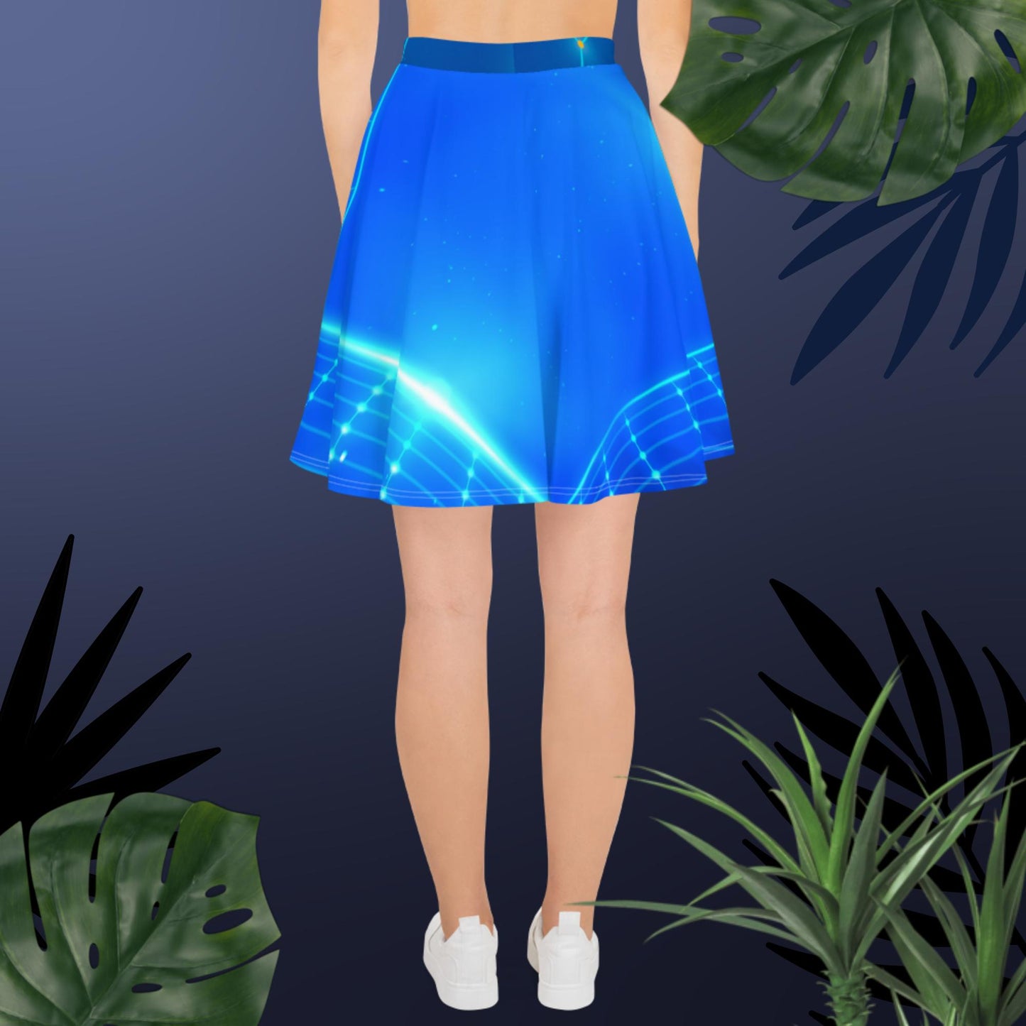 Square tunnel grid , for retro technology concept, Skater Skirt
