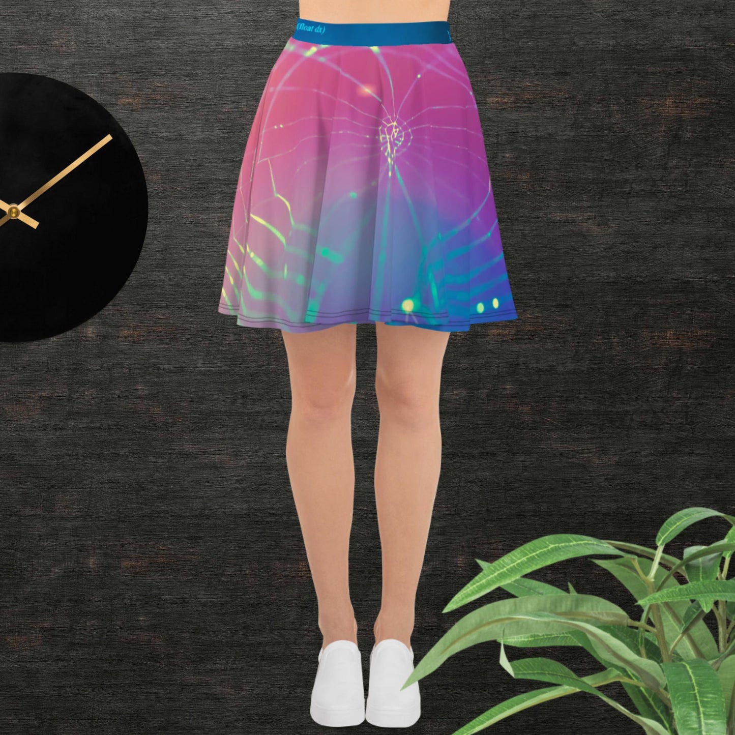 Network connection and technology concept, of spider web with lines and dots symbol, Skater Skirt