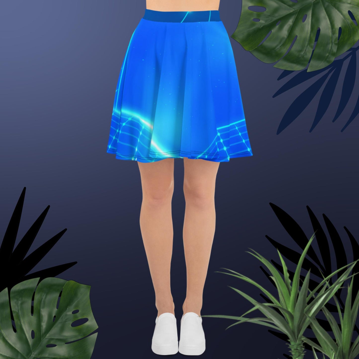 Square tunnel grid , for retro technology concept, Skater Skirt