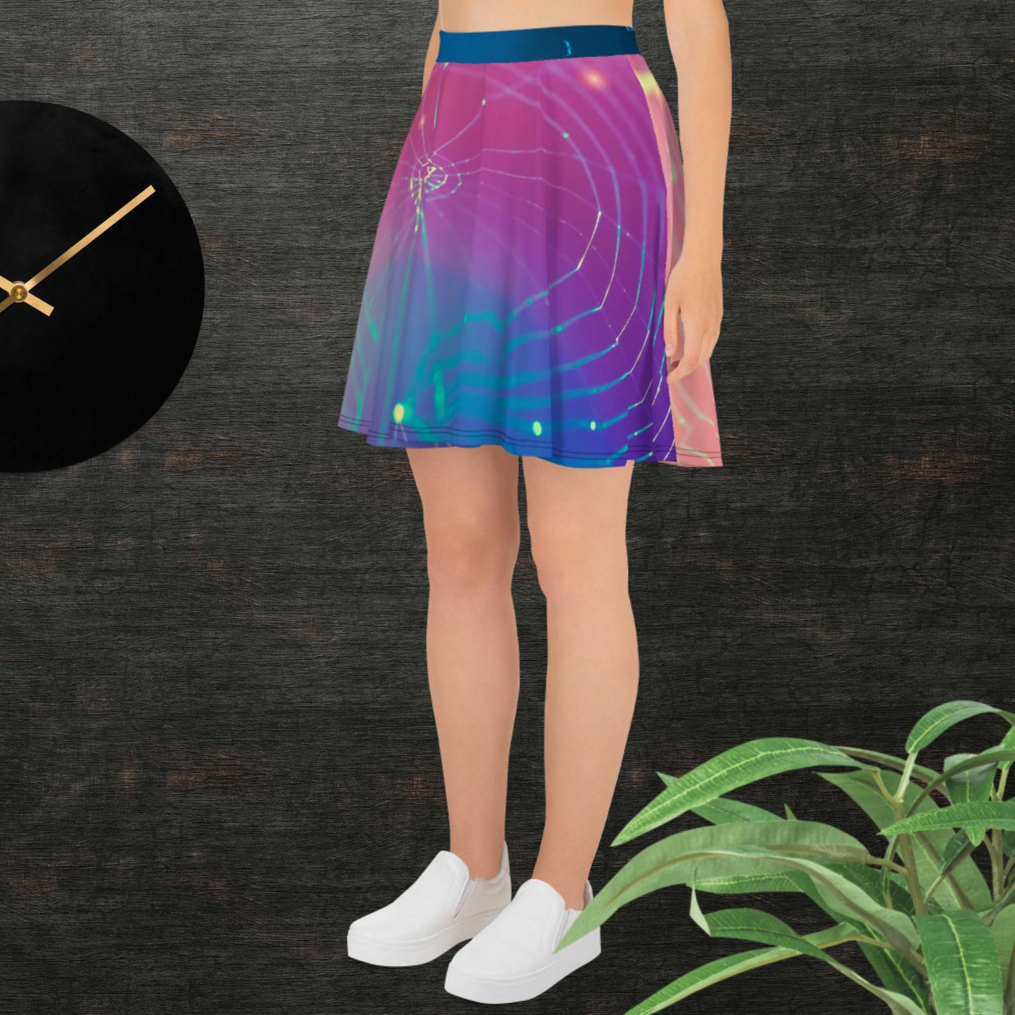 Network connection and technology concept, of spider web with lines and dots symbol, Skater Skirt