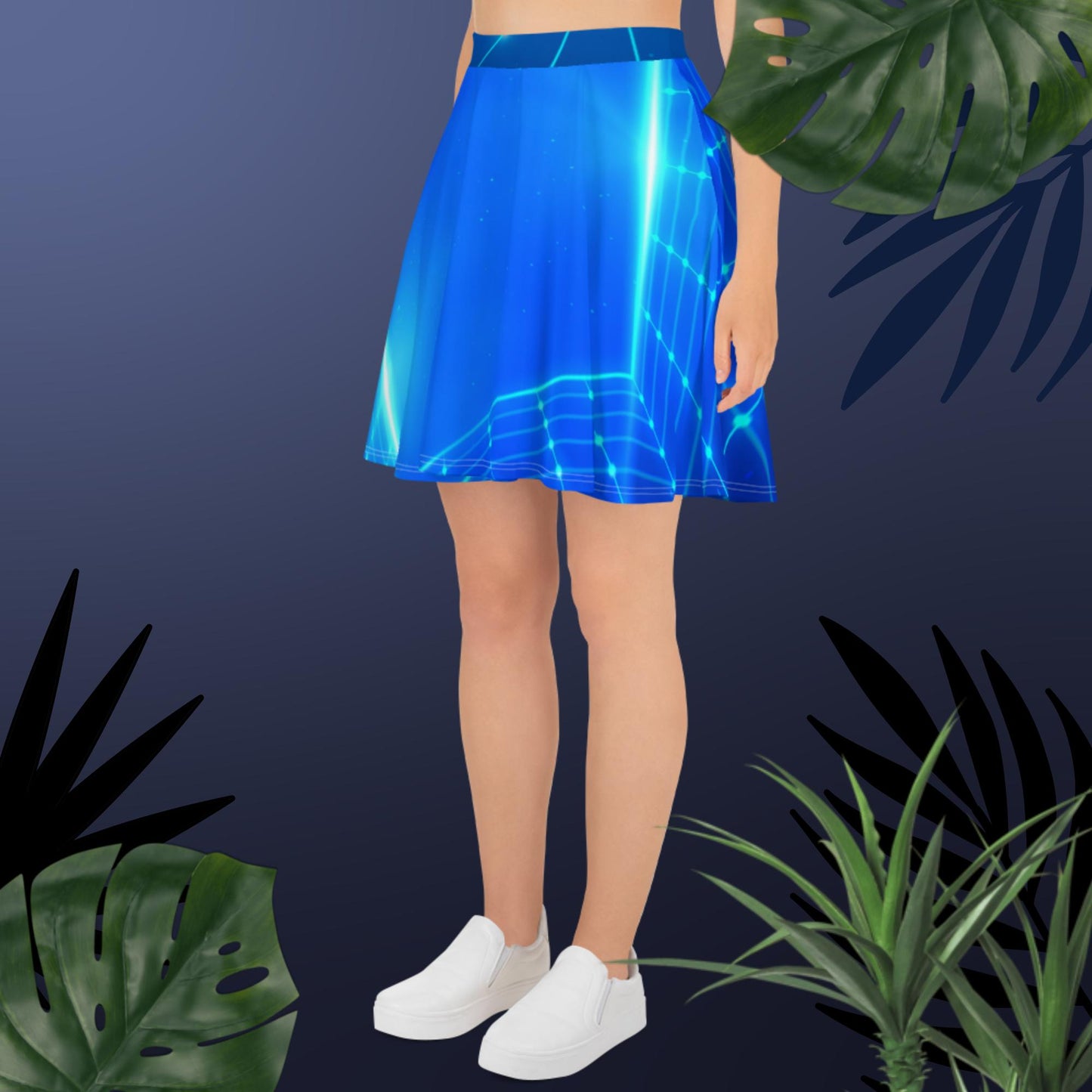 Square tunnel grid , for retro technology concept, Skater Skirt