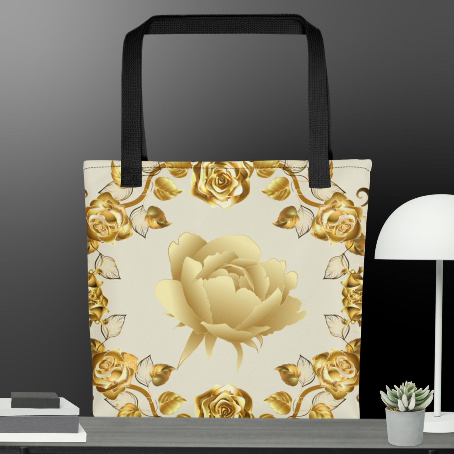 Simmetric Garland Of Gold Roses, Tote bag