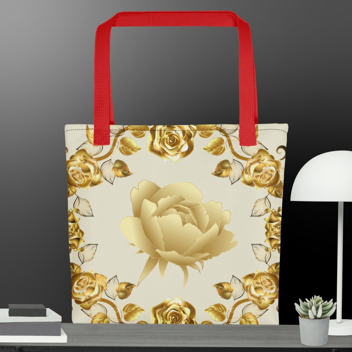 Simmetric Garland Of Gold Roses, Tote bag