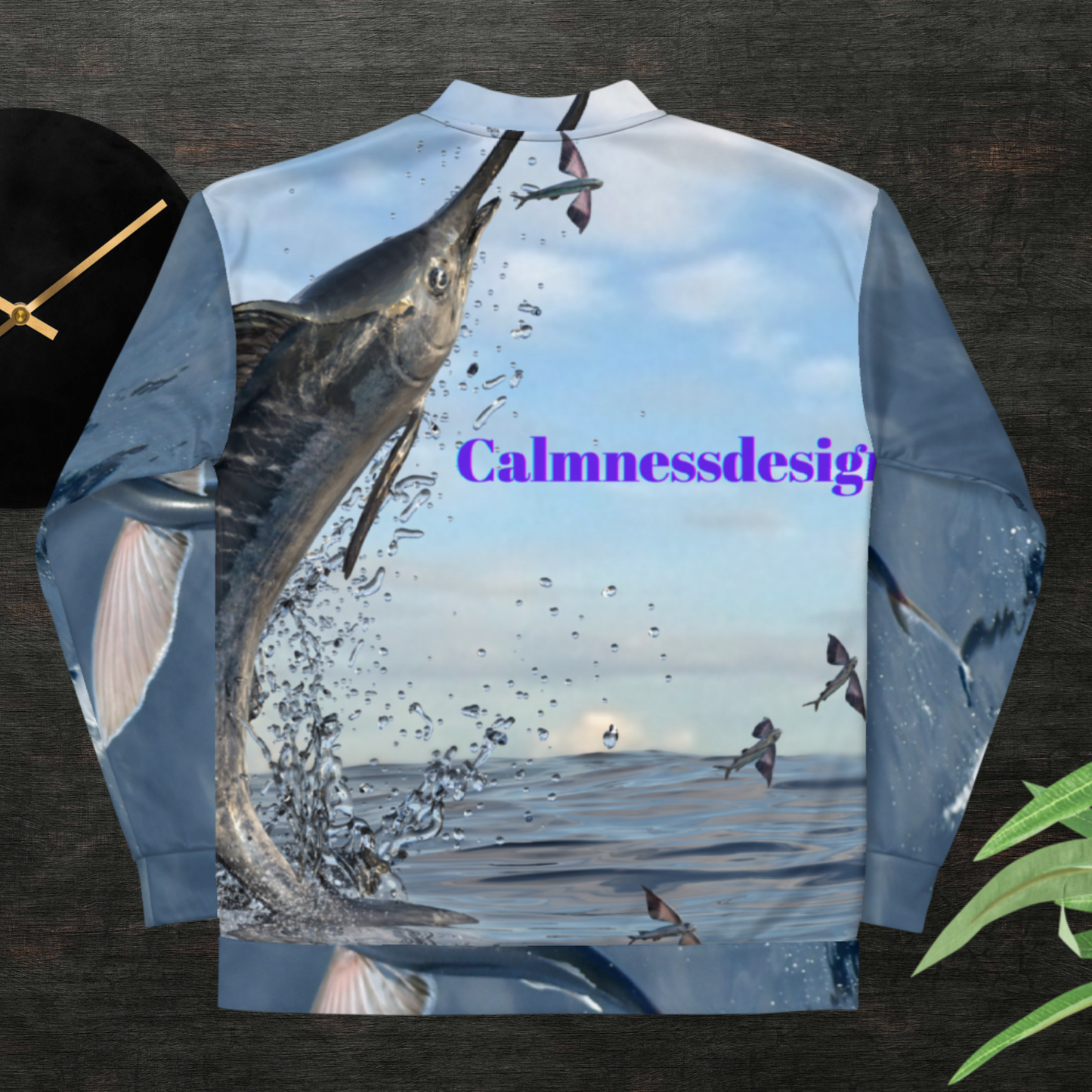High Jump from Swordfish Which is Trying to Catch its Rey Flying Fishes, Bomber Jacket