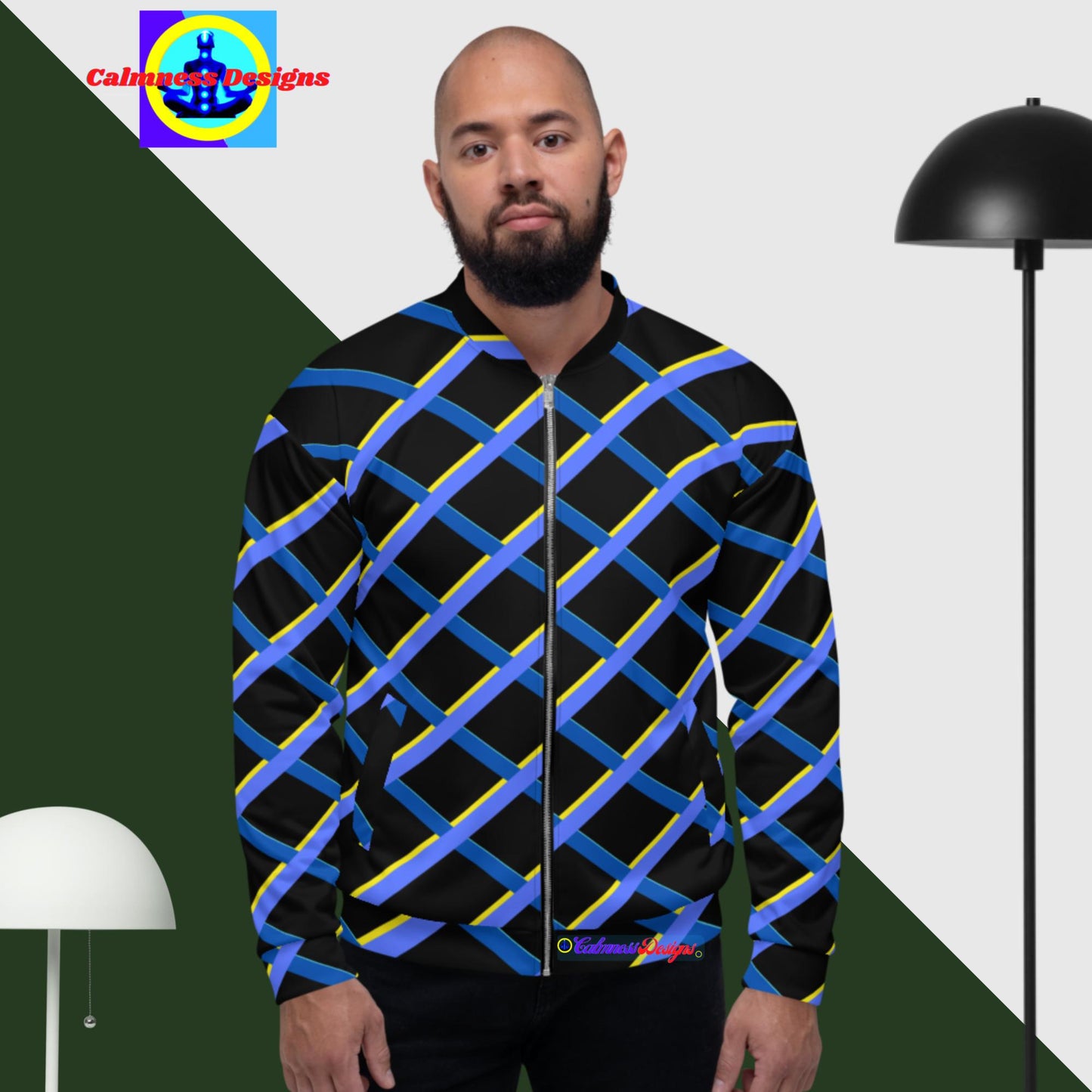 Calmness Designs Grid-Lines, Unisex Bomber Jacket