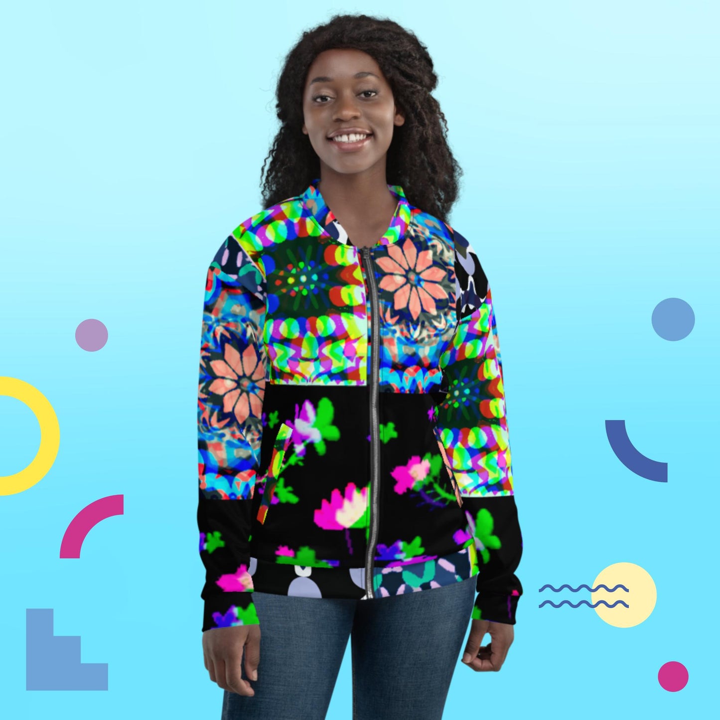 Digital Floral Pattern, Designer's Rose, Bomber Jacket