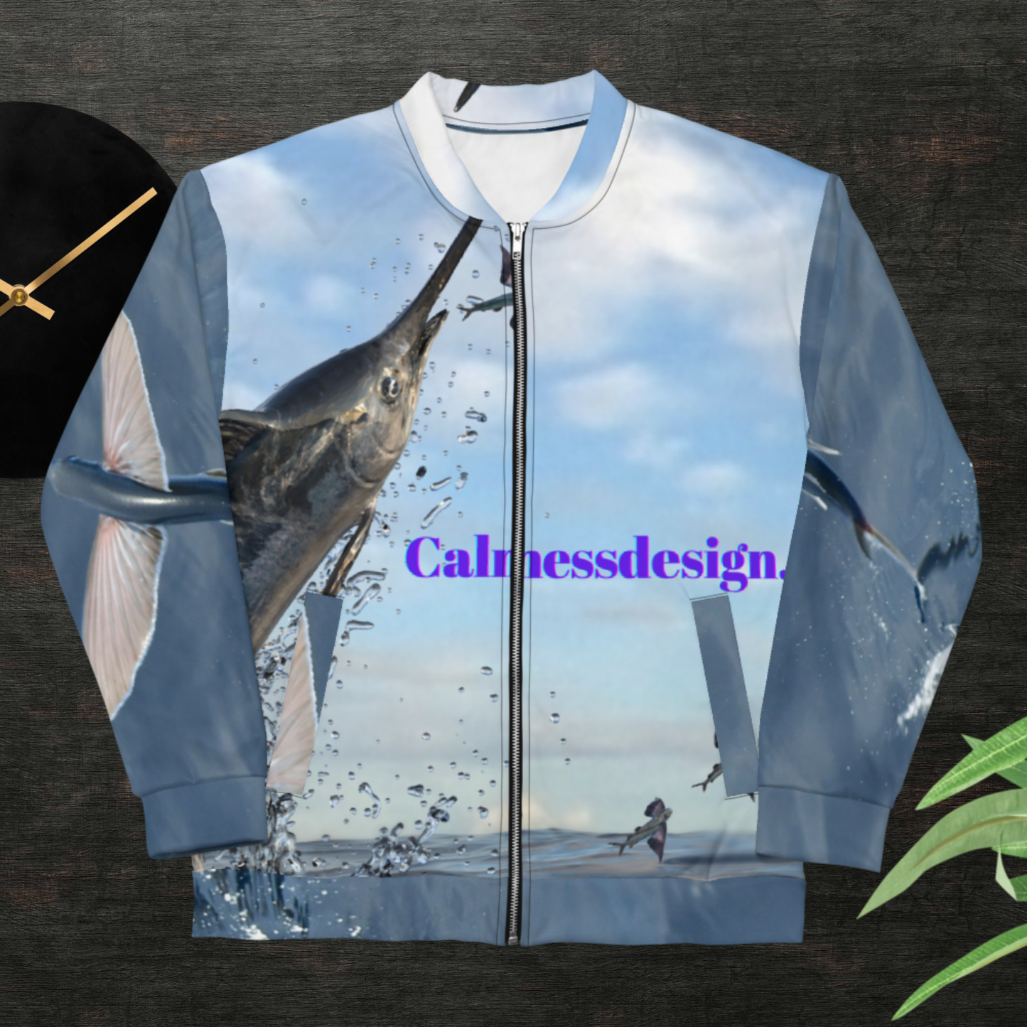 High Jump from Swordfish Which is Trying to Catch its Rey Flying Fishes, Bomber Jacket