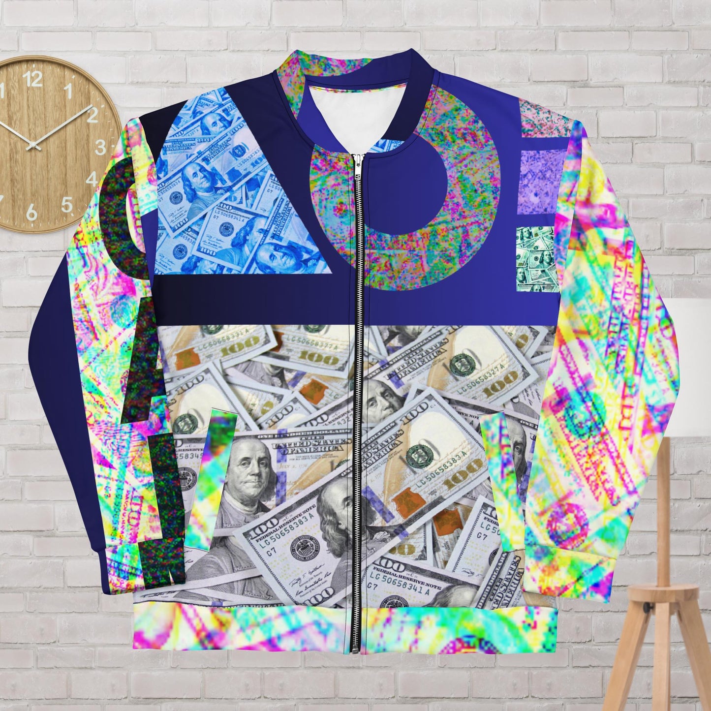 US $100. Dollars Bills, Cash Rule Around Us, Unisex Bomber Jacket