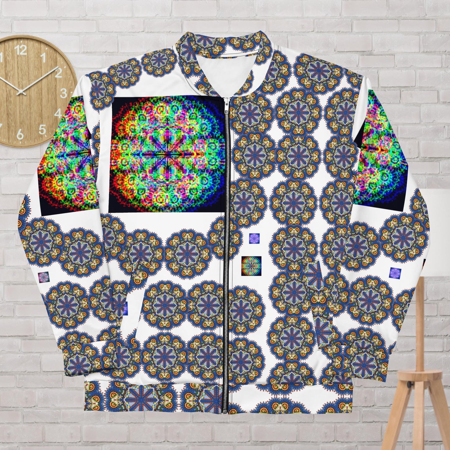 Flower of Life Pattern Illustration, Unisex Bomber Jacket