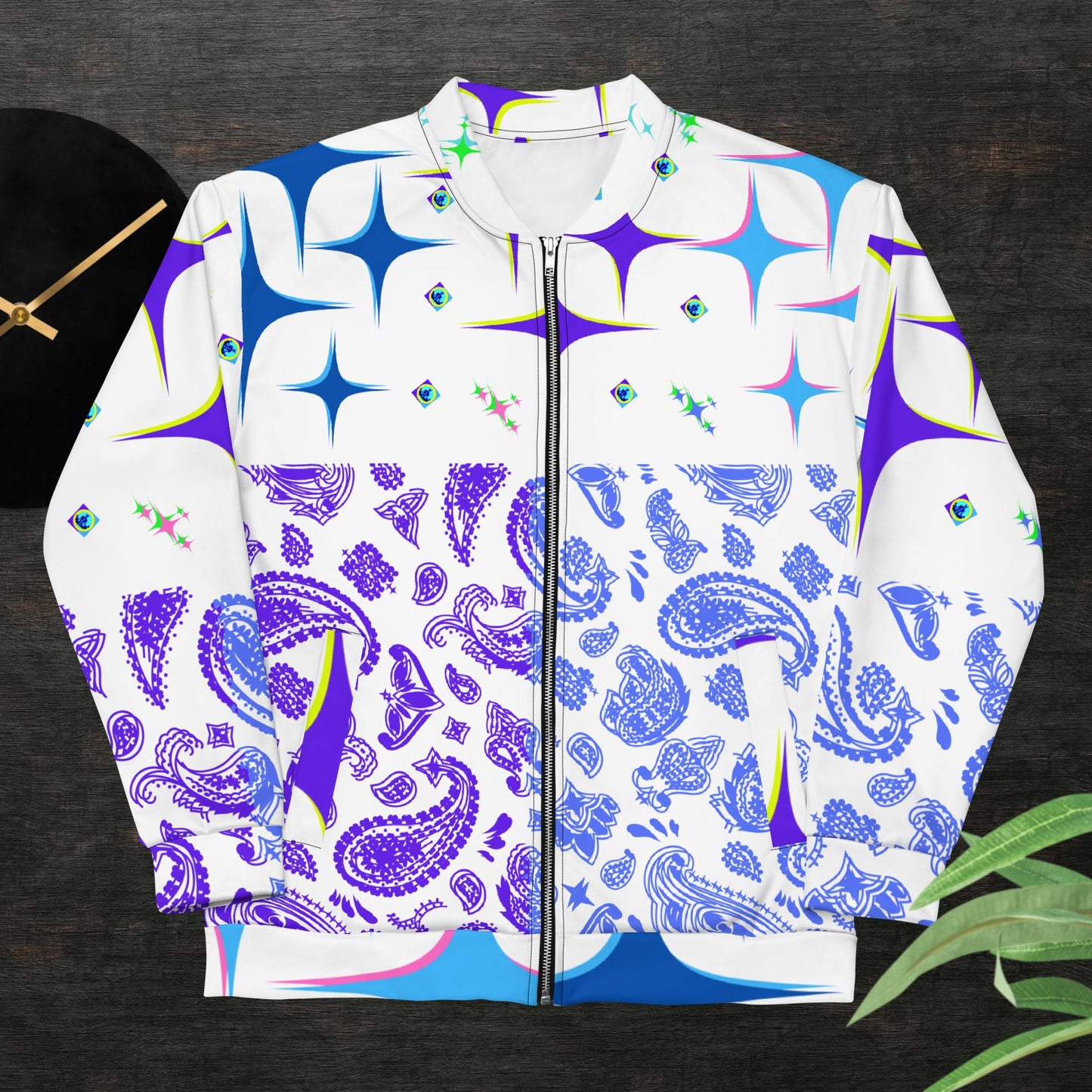 Sparkling Stars, Parsley, Bandana, Unisex Bomber Jacket