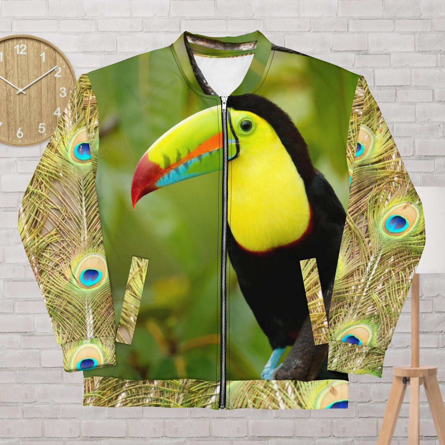 Keel-Billed Toucan, Ramphastos Sulfuratus, Bird Nature, in Central America, Unisex Bomber Jacket