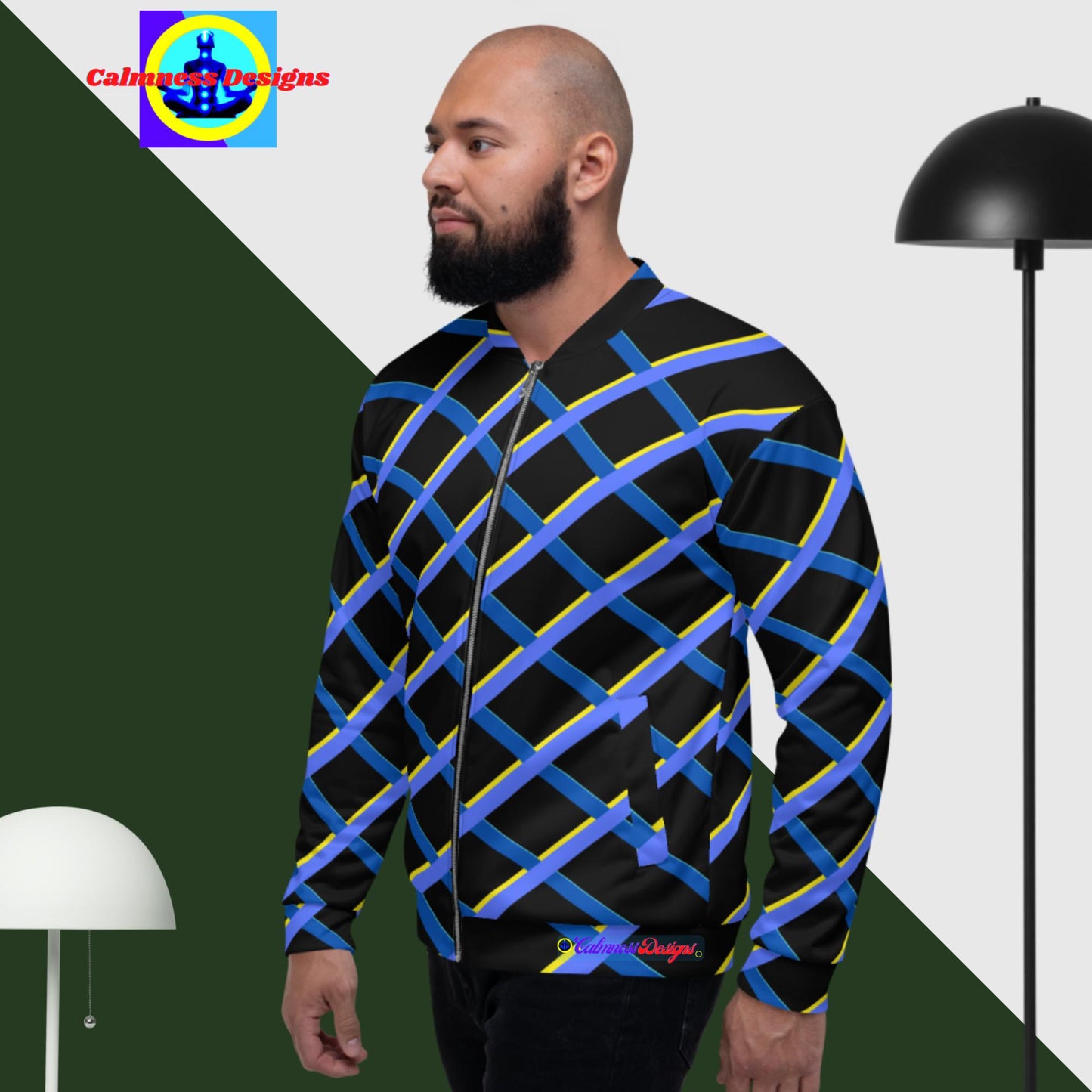 Calmness Designs Grid-Lines, Unisex Bomber Jacket