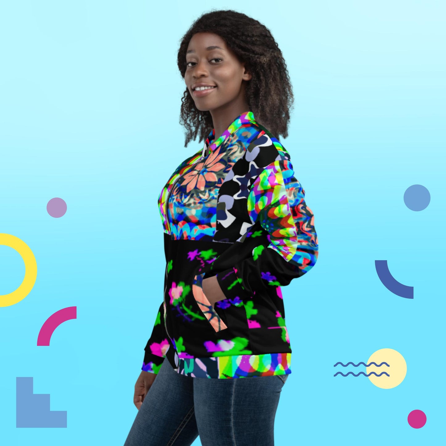 Digital Floral Pattern, Designer's Rose, Bomber Jacket