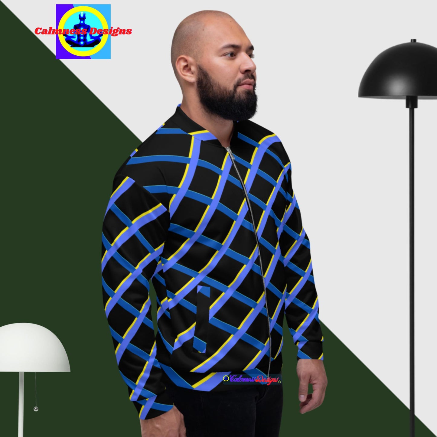 Calmness Designs Grid-Lines, Unisex Bomber Jacket