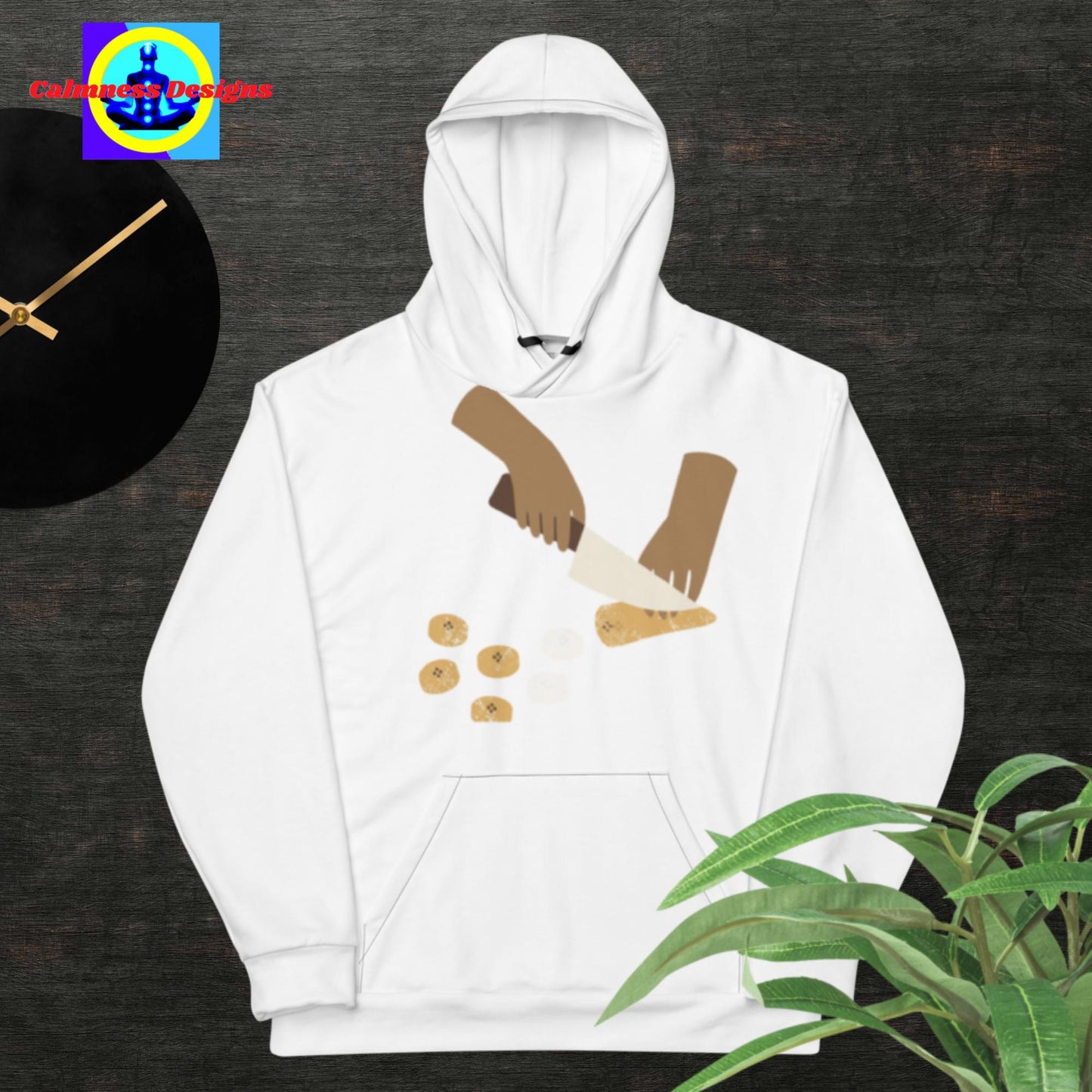 Hand Holding Knife, Cutting Banana, Unisex Hoodie