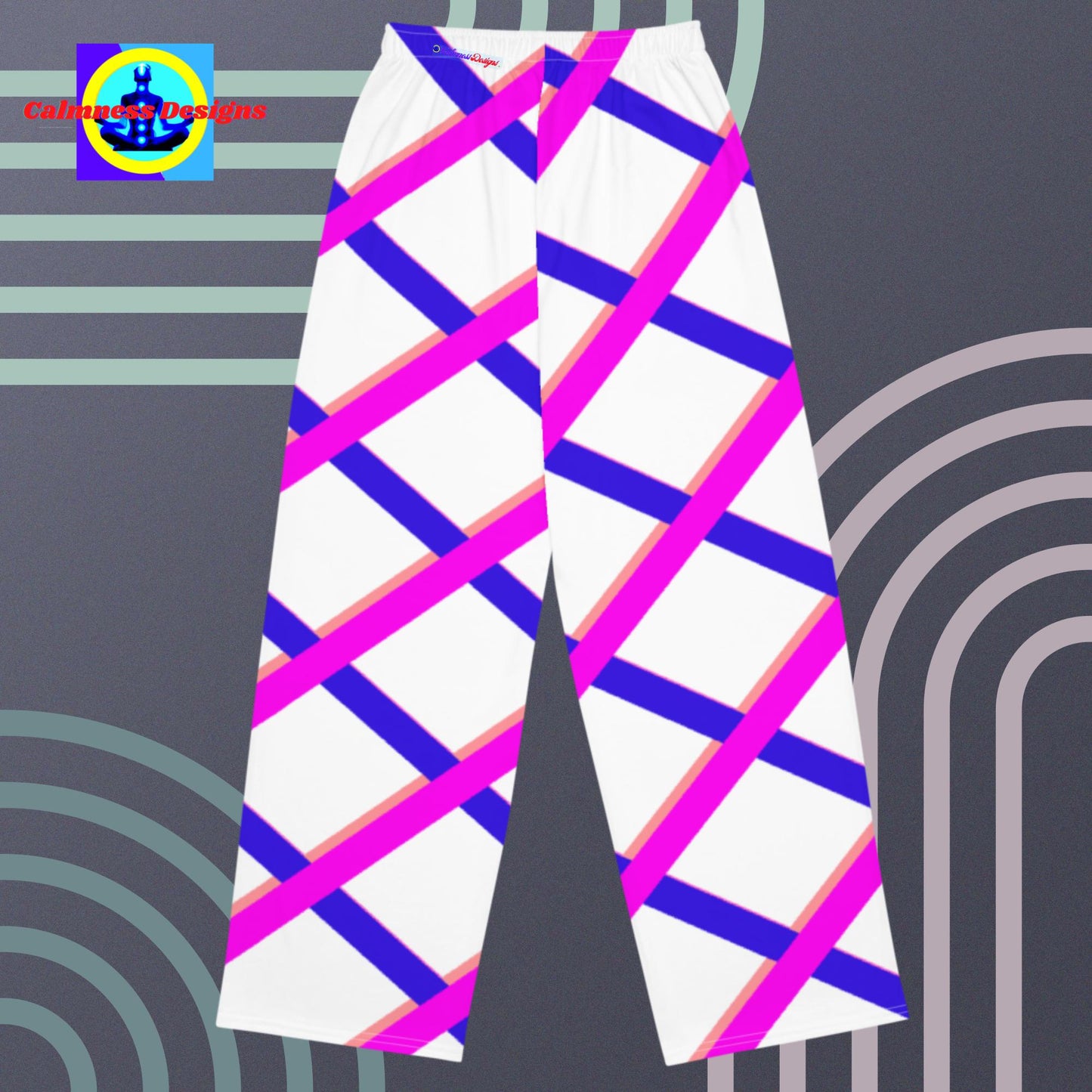 Calmness Designs Grid-Lines, All-over print unisex wide-leg pants