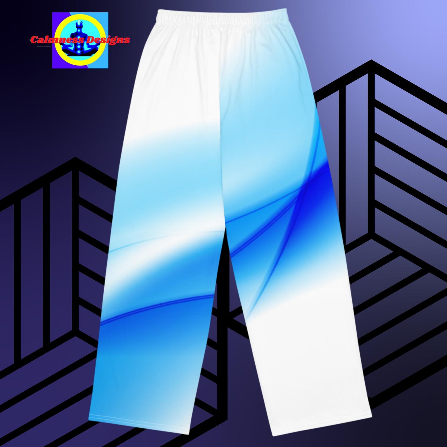 Shiny Blue Gradient Waves, All-over print unisex wide-leg pants