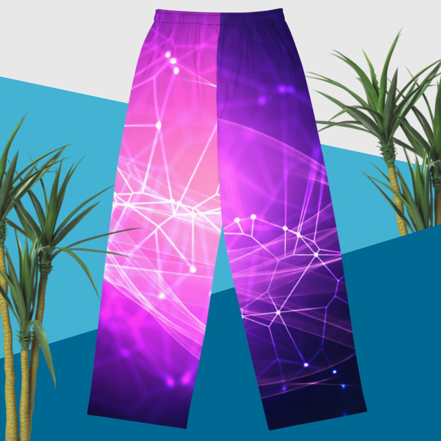 3D Abstract Background with Network Connections Effect, All-over print unisex wide-leg pants
