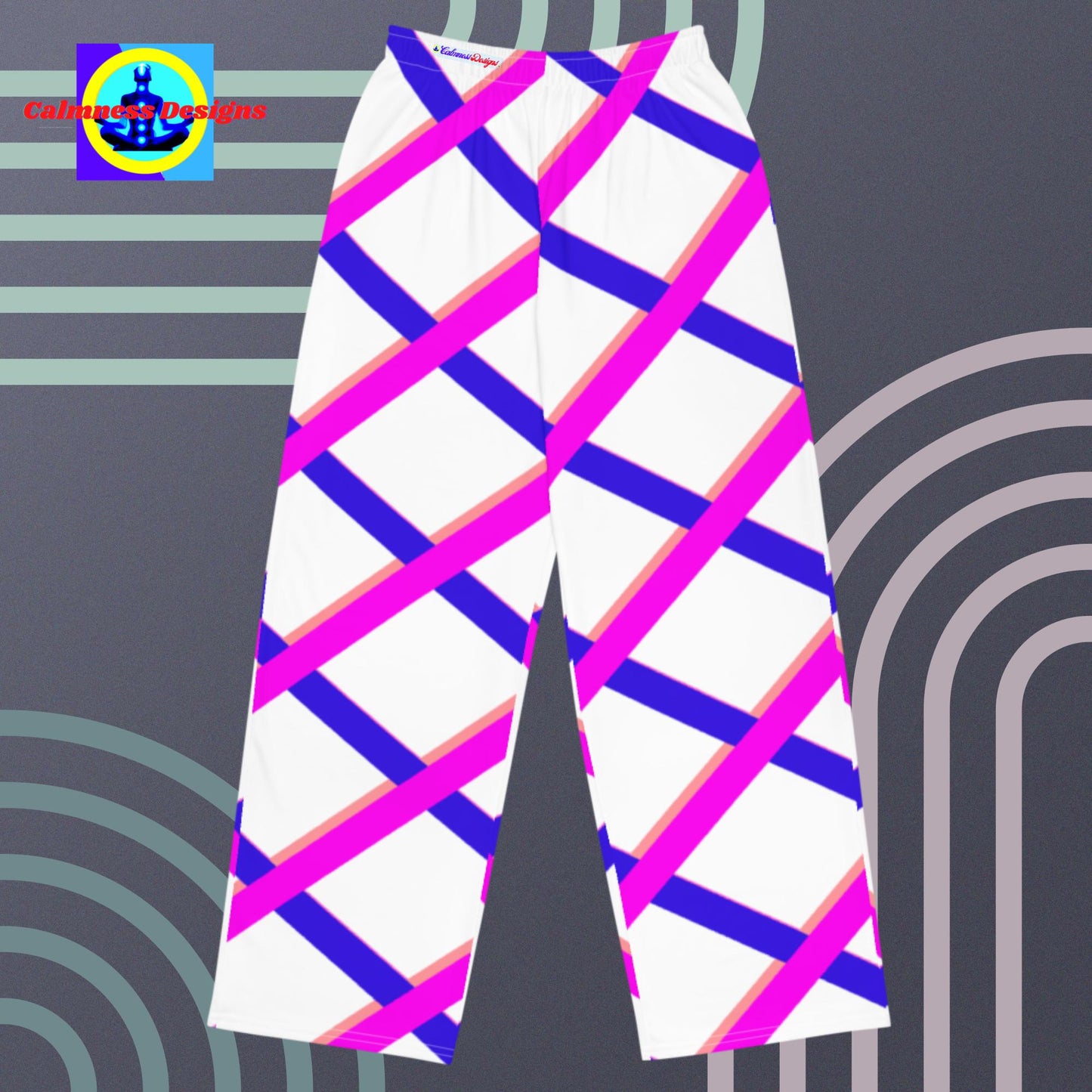 Calmness Designs Grid-Lines, All-over print unisex wide-leg pants