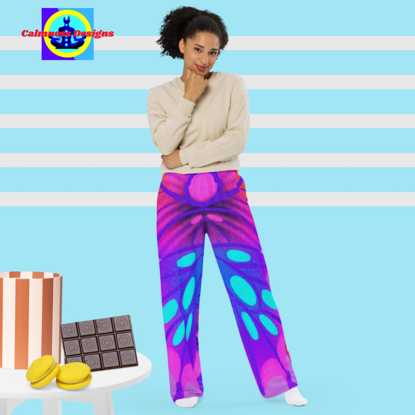 Common Rose Butterfly, All-over print unisex wide-leg pants