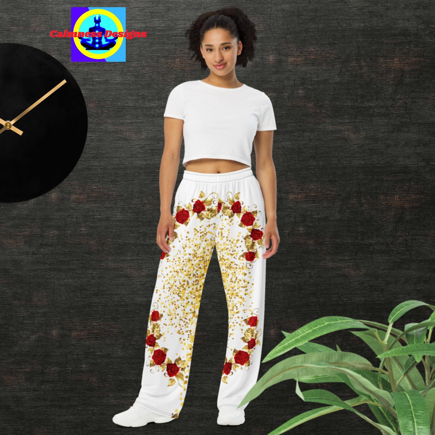 Gold-Dust, Red-Rose Gold, All-over print unisex wide-leg pants