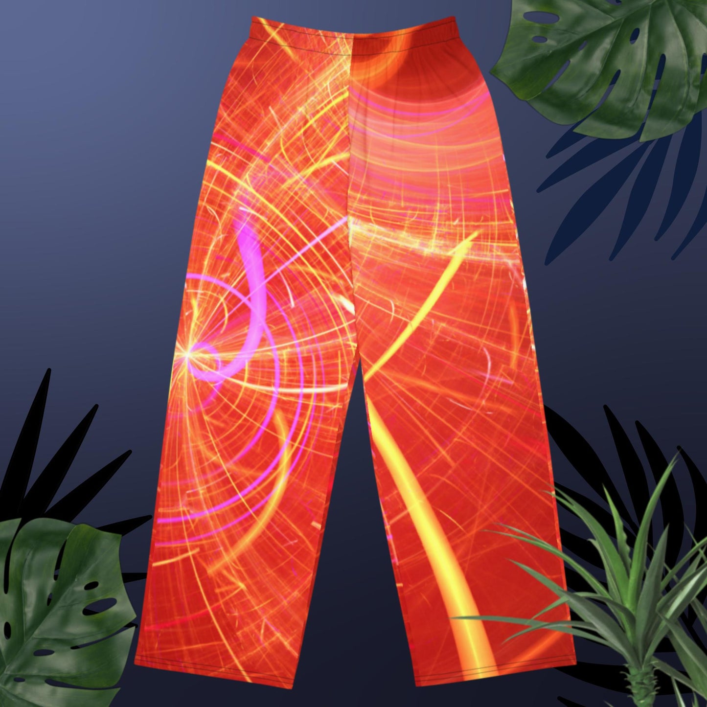 Fractal art background, All-over print unisex wide-leg pants