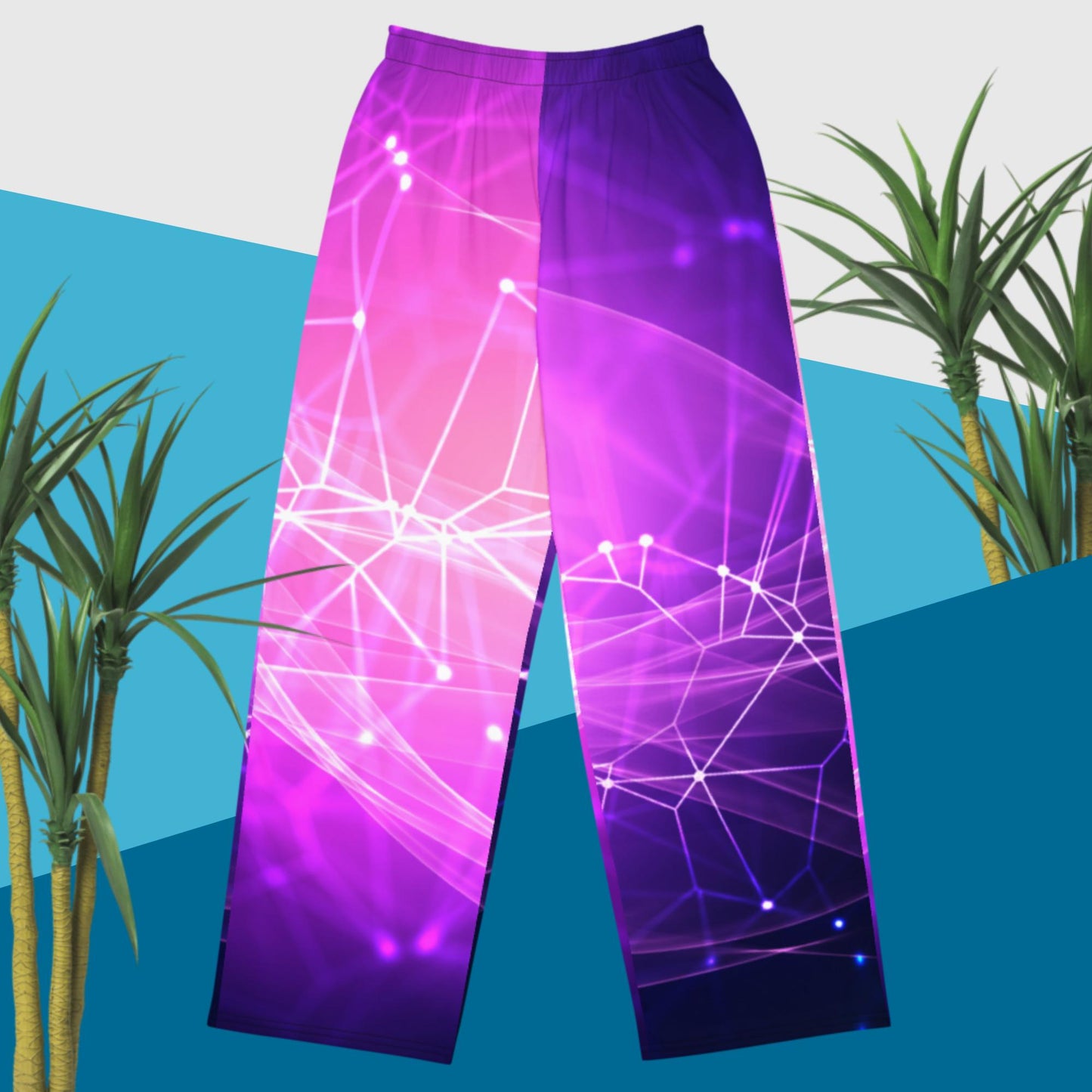 3D Abstract Background with Network Connections Effect, All-over print unisex wide-leg pants