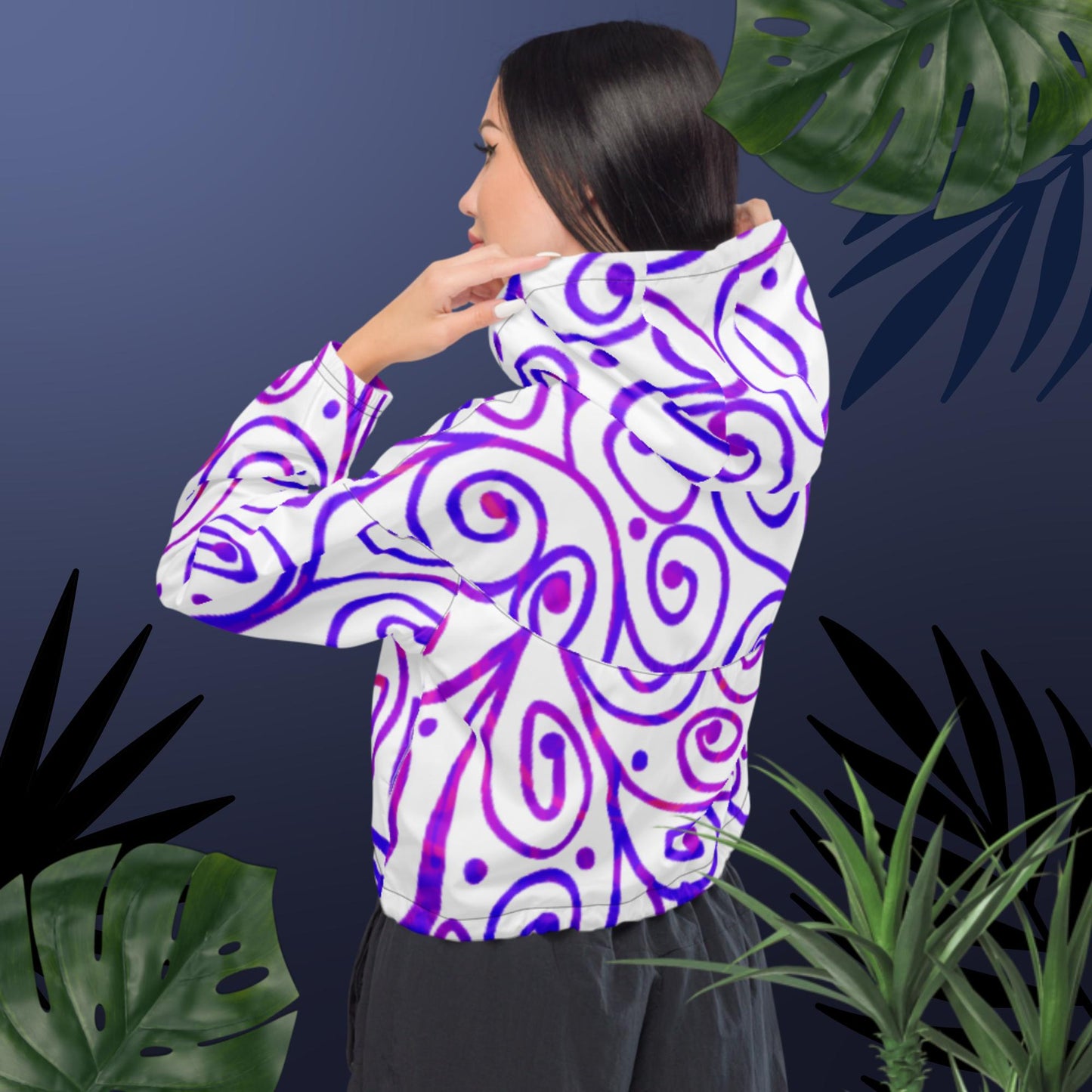 Flower of Life Pattern Illustration, Women’s cropped windbreaker