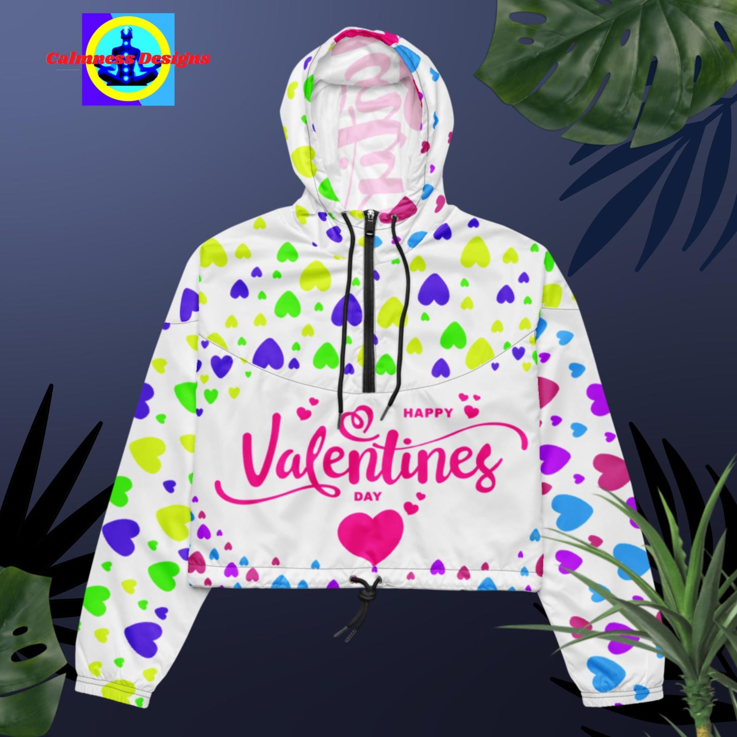 Happy Valentines Day, Hearts, Women’s cropped windbreaker