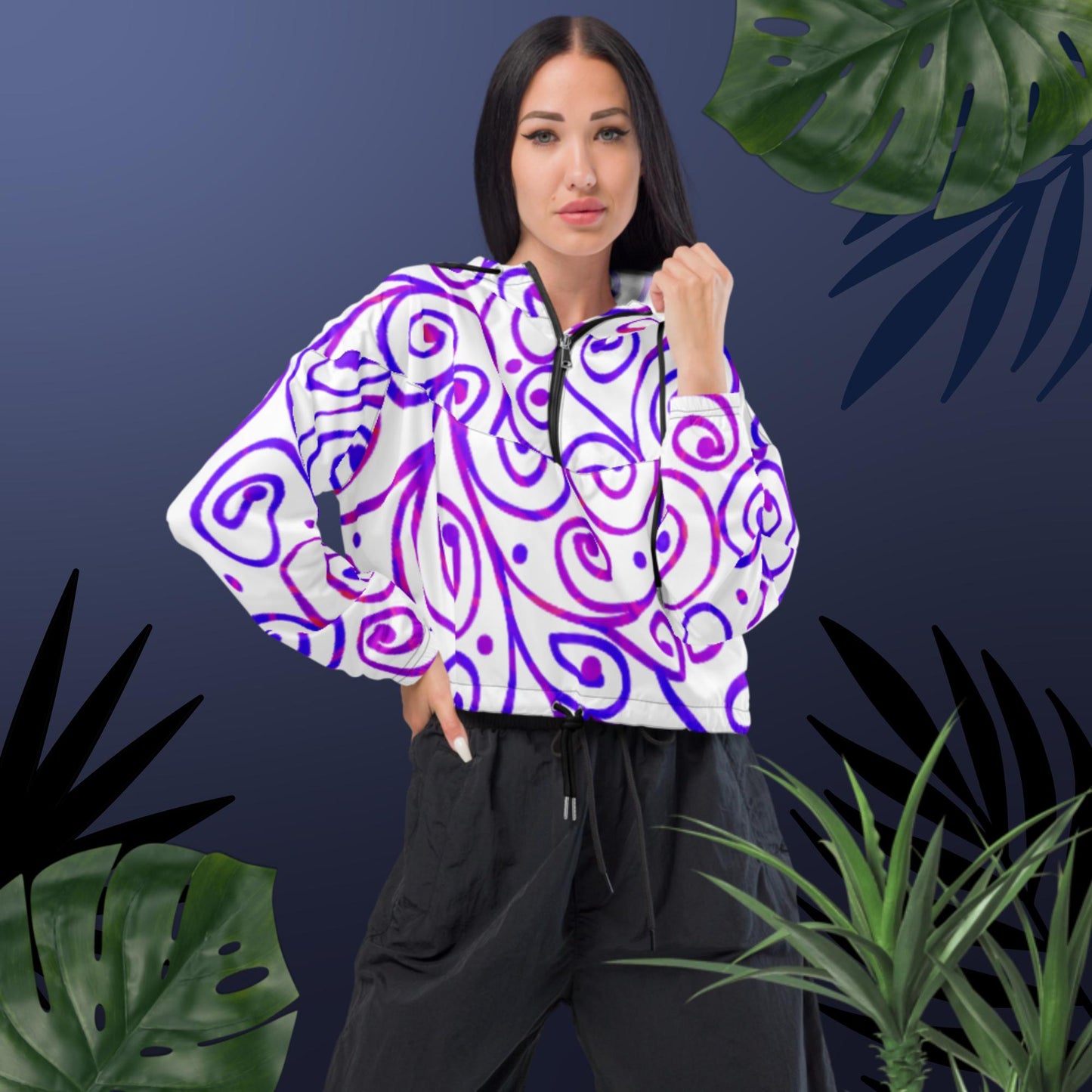 Flower of Life Pattern Illustration, Women’s cropped windbreaker