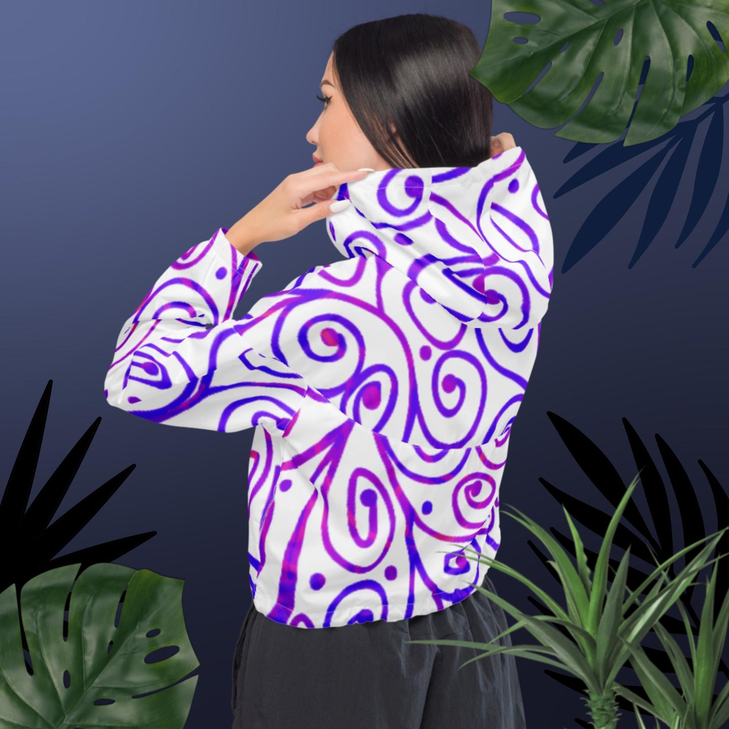 Flower of Life Pattern Illustration, Women’s cropped windbreaker