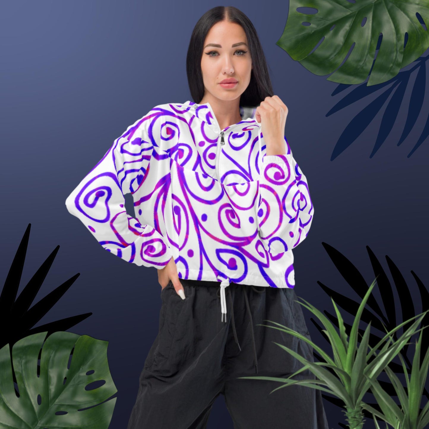 Flower of Life Pattern Illustration, Women’s cropped windbreaker