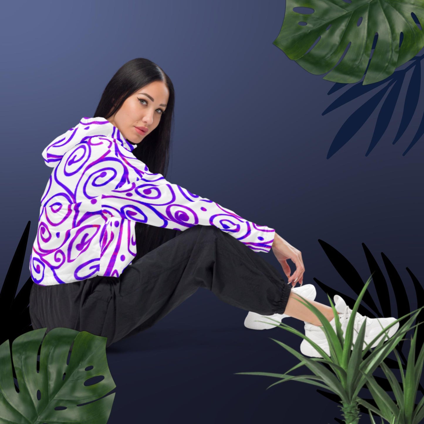 Flower of Life Pattern Illustration, Women’s cropped windbreaker