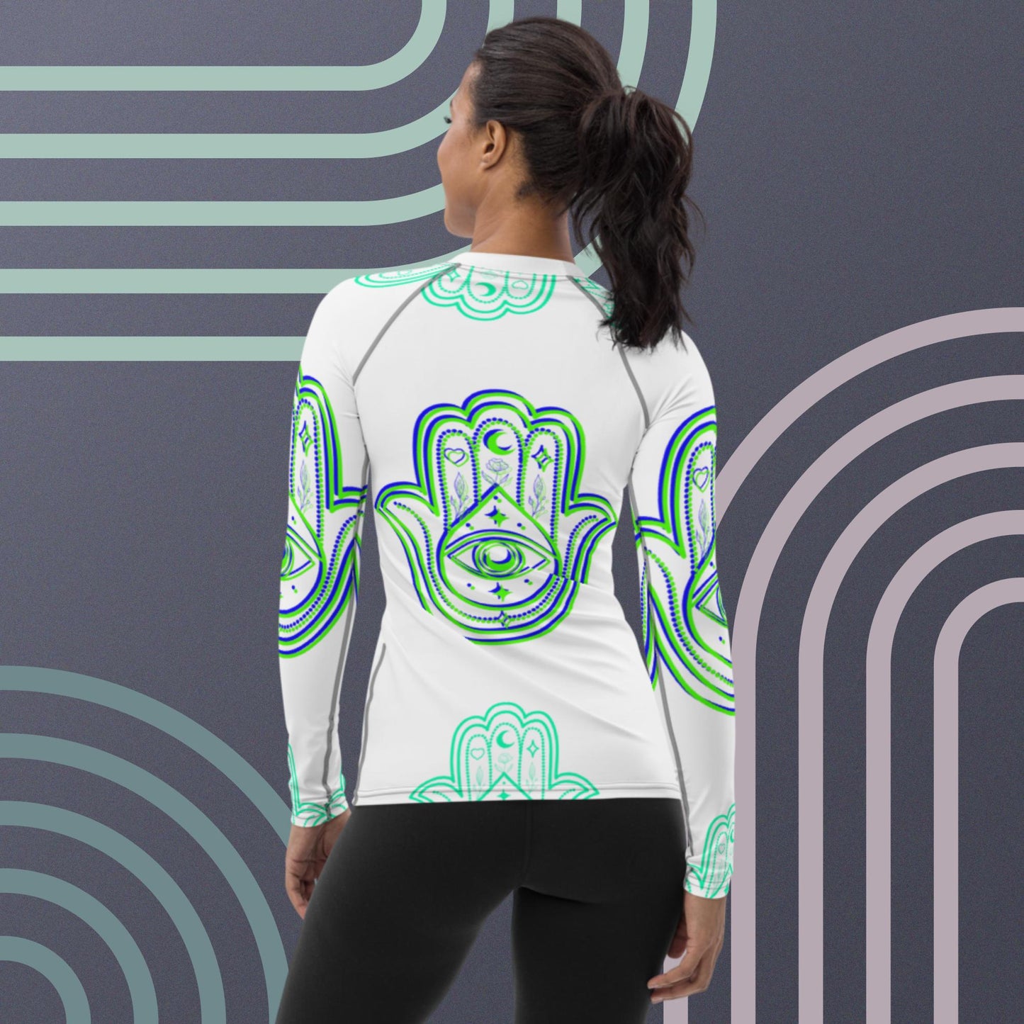 Designs Hamsa Icon, for Protection,, Women's Rash Guard