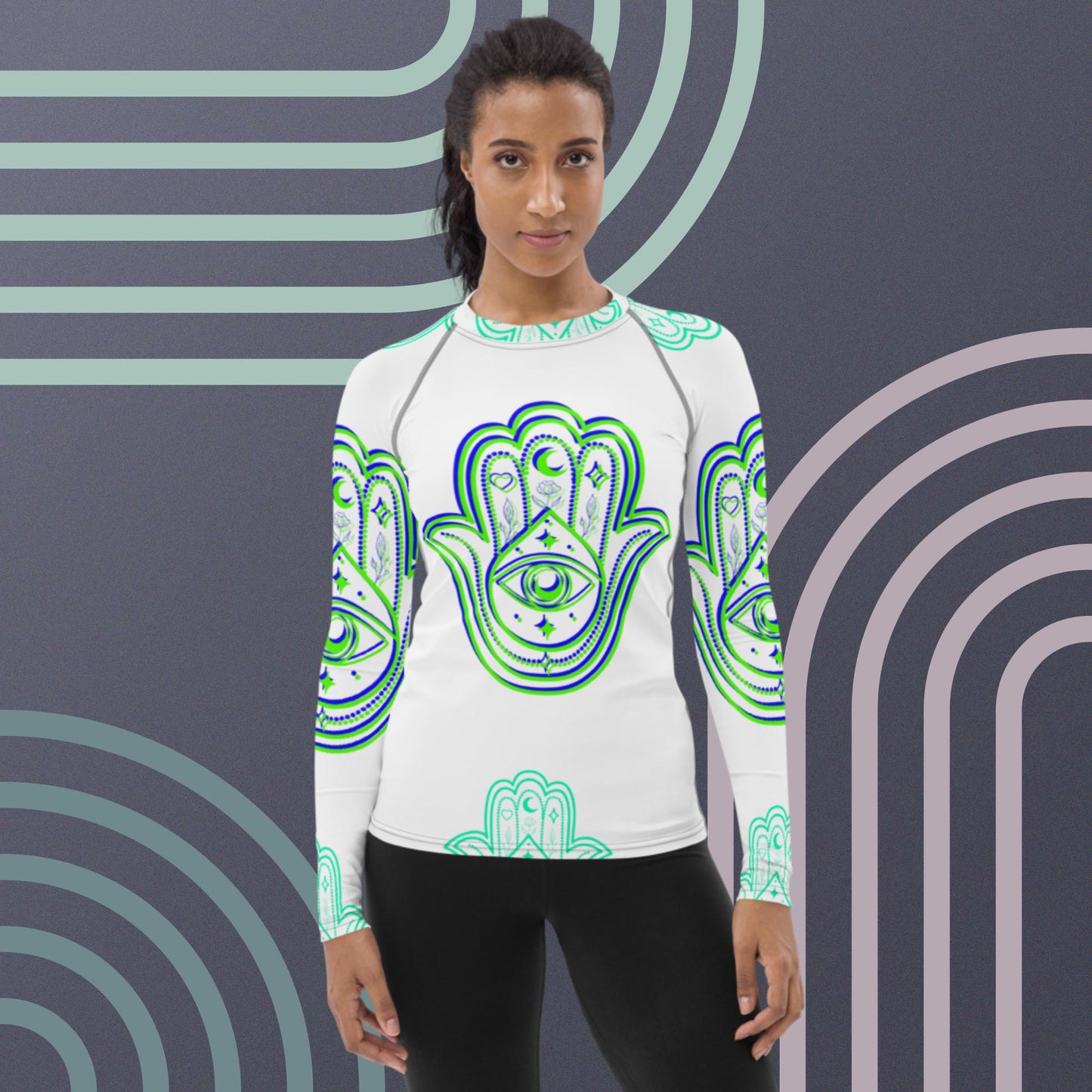 Designs Hamsa Icon, for Protection,, Women's Rash Guard