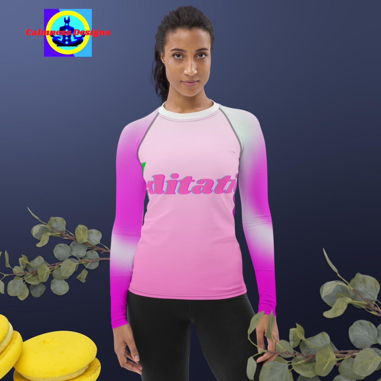 Meditation Designs, Green-Leaf, Women's Rash Guard