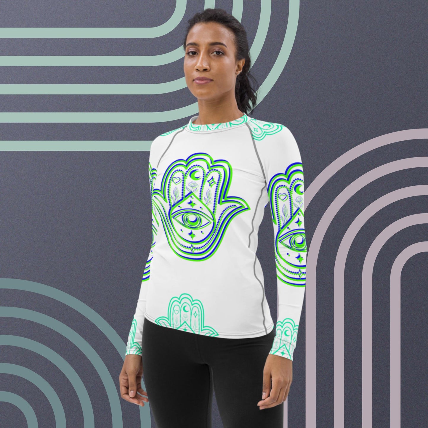 Designs Hamsa Icon, for Protection,, Women's Rash Guard