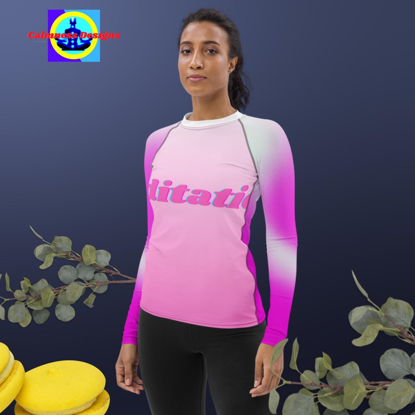 Meditation Designs, Green-Leaf, Women's Rash Guard