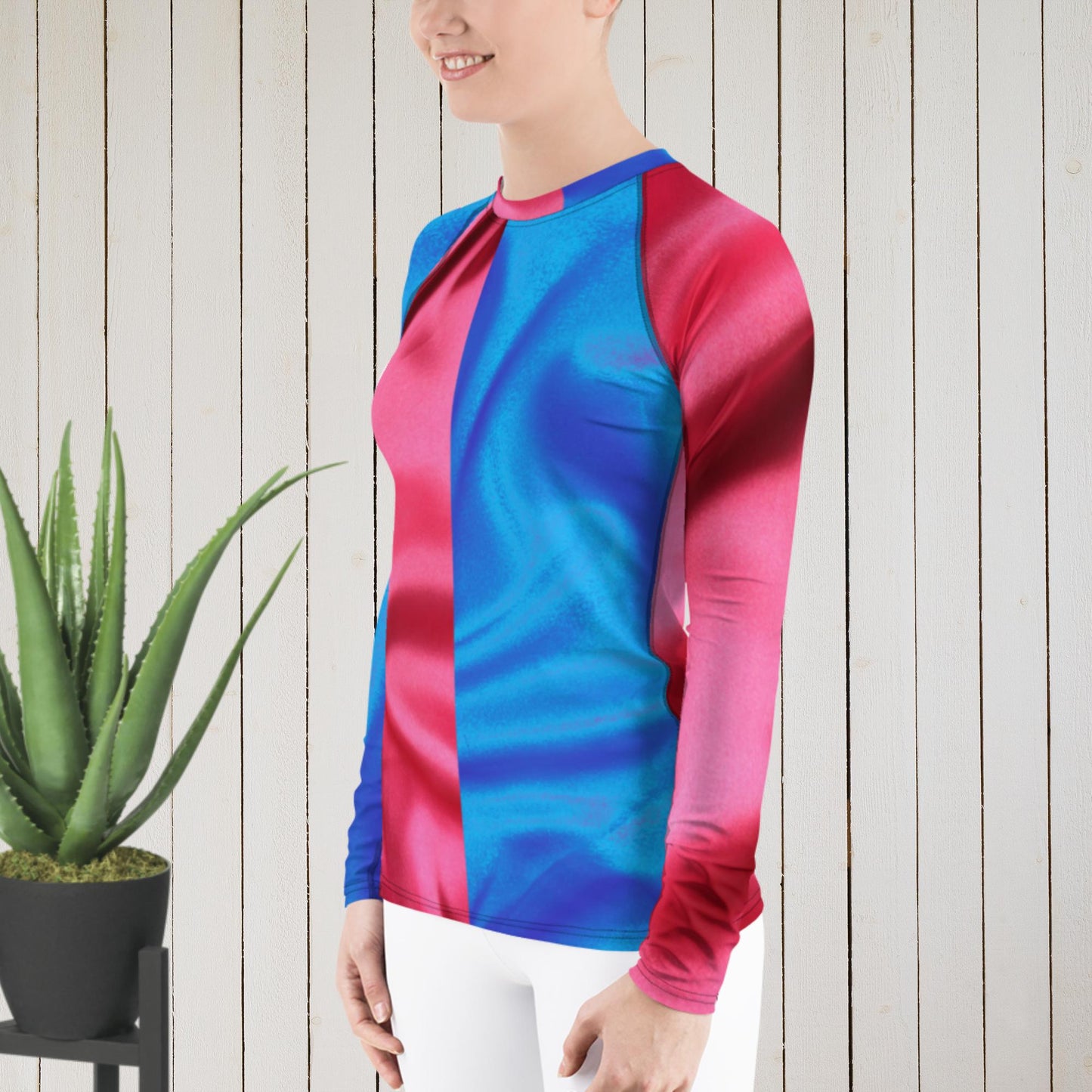 Red and Blue Silk Fabric, Women's Rash Guard
