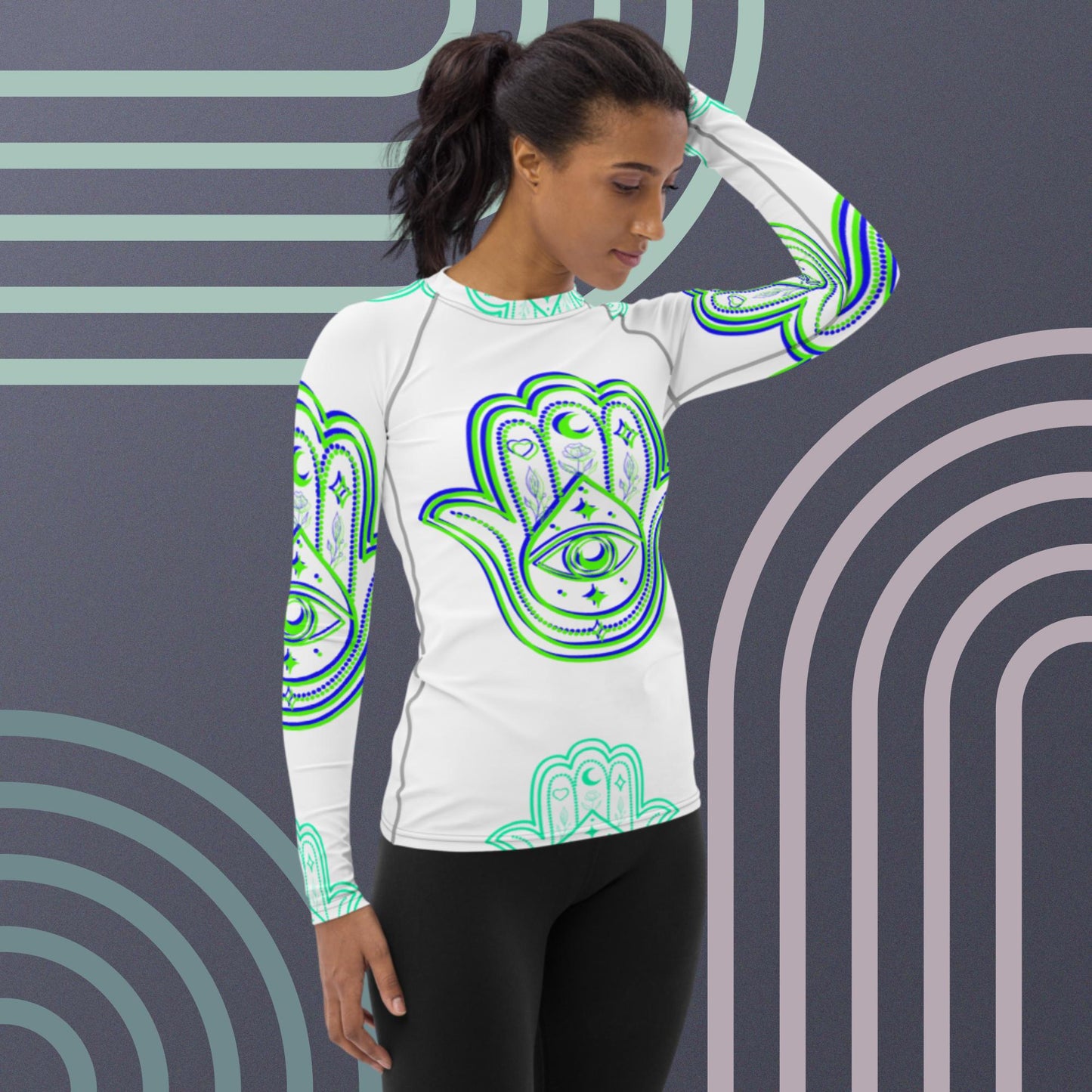 Designs Hamsa Icon, for Protection,, Women's Rash Guard